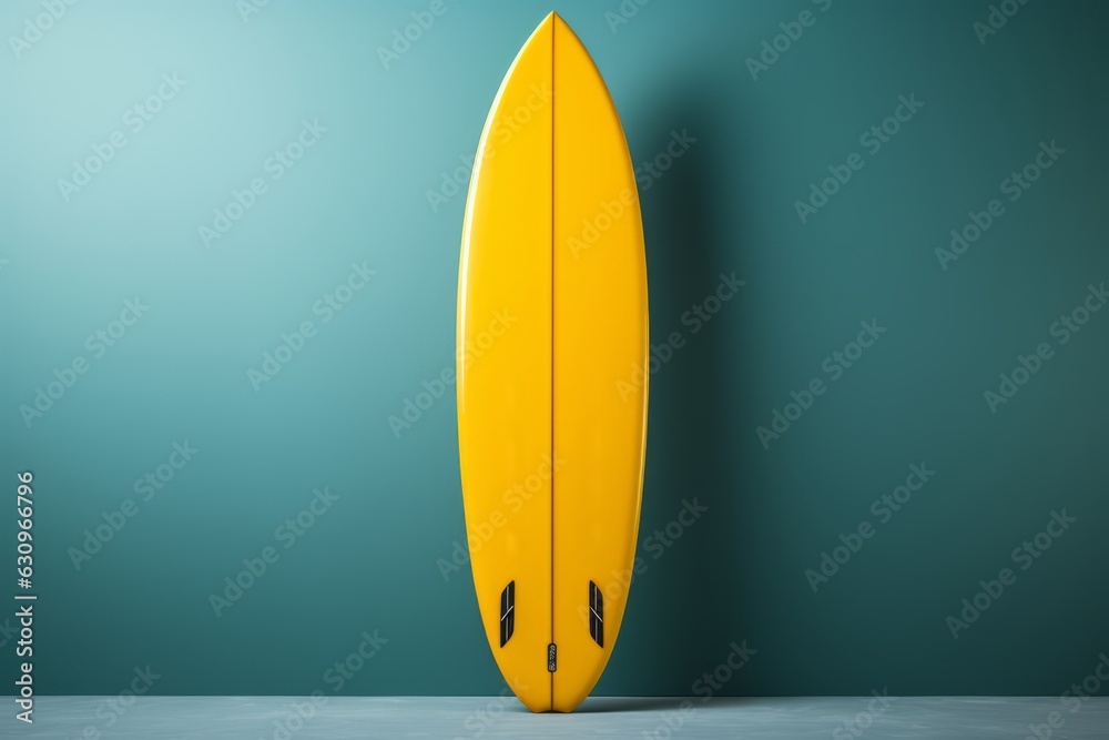 Yellow Surfboard On An Isolated Green Background, Generative AI Yellow Surfboard On An Isolated Green Background, Generative AI