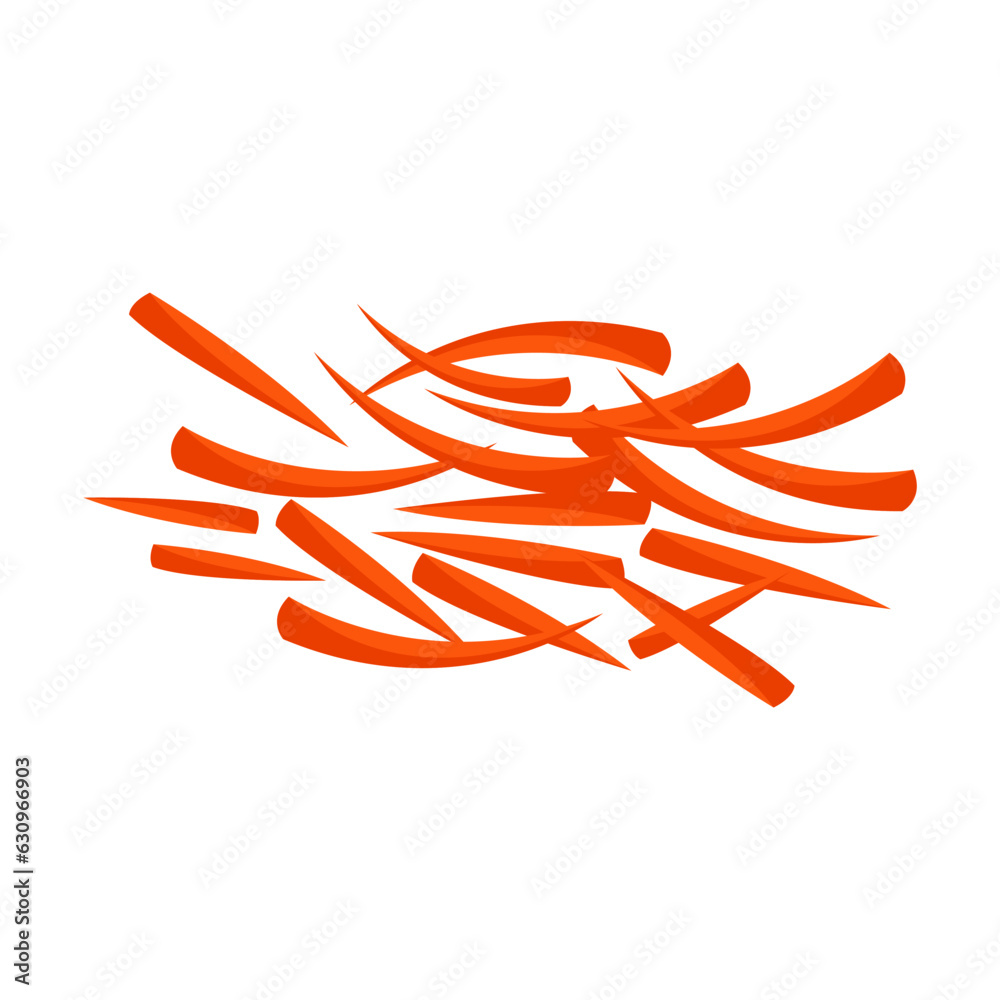 Obraz premium Carrot cut in slices vector illustration. Cartoon drawing of strips of orange vegetable for cooking and healthy diet isolated on white background. Food, fruit, nutrition concept