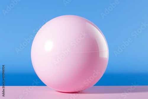 Pink Beach Ball On An Isolated Blue Background  Generative AI