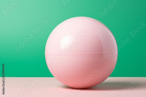 Pink Beach Ball On An Isolated Green Background, Generative AI
