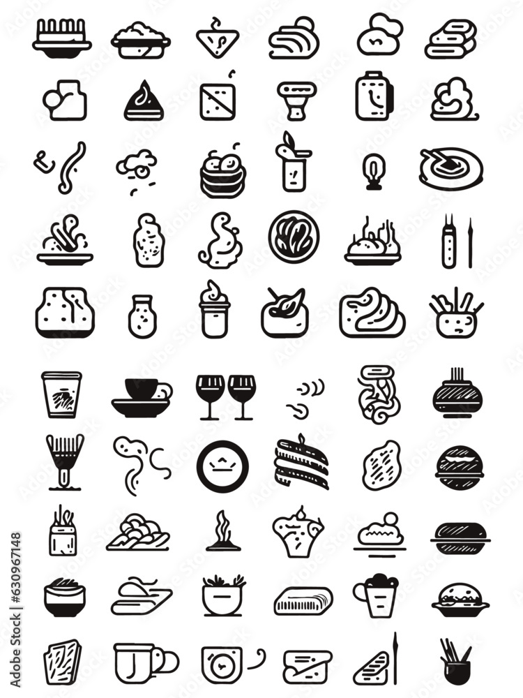 Meal icon set included food, restaurant, breakfast, lunch, dinner, and more icons. Editable Vector Stroke. black and white