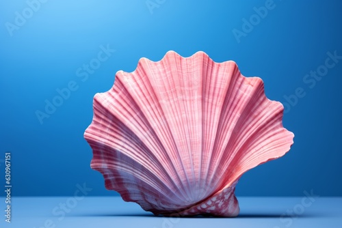 Pink Seashell On An Isolated Blue Background, Generative AI