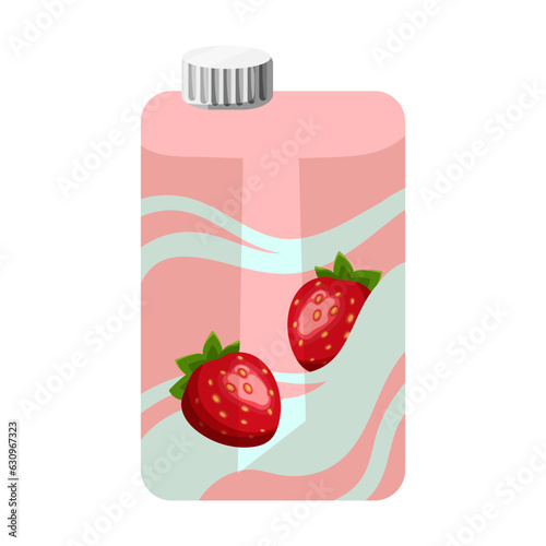 Carton strawberry juice or milk vector illustration. Ripe red strawberries fruit puree, juice in box, milk on white background. Beverage, shopping concept