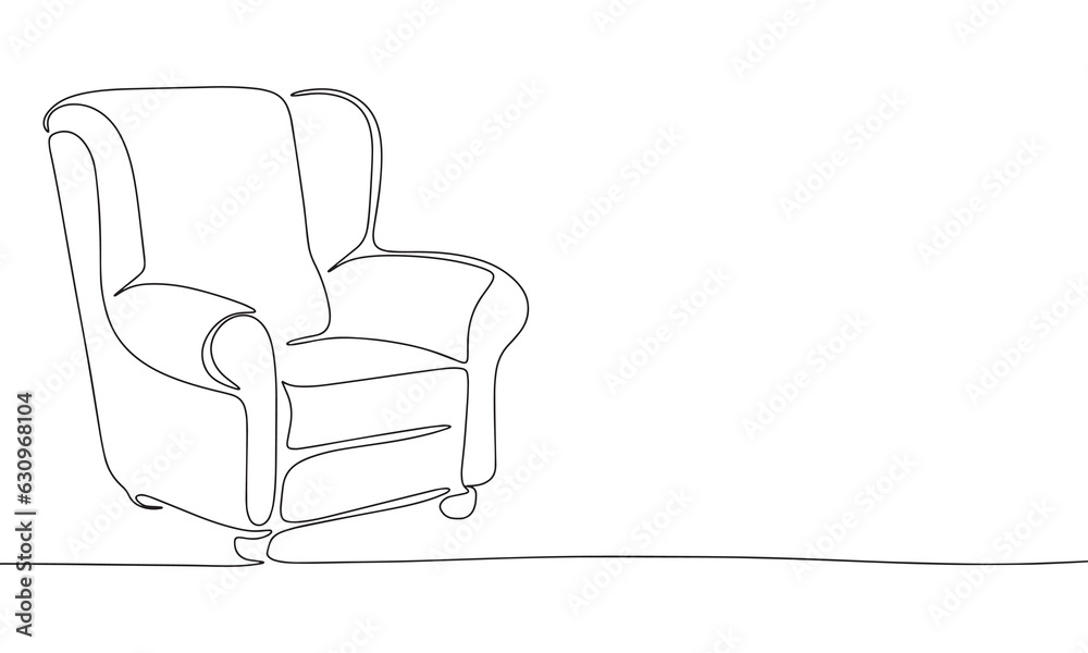 One line continuous armchair. Line art of interior concept banner. Outline vector illustration. One line continuous armchair. Line art of interior concept banner. Outline vector illustration.
