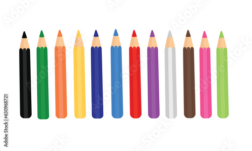 Color pencil vector set. Back to school concept. School supplies vector. Flat vector isolated on white background.  Crayon. Loosely arranged. Learning and education concept. Mess  Bulk  Box.