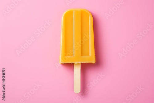 Yellow Popsicle On An Isolated Pink Background, Generative AI photo