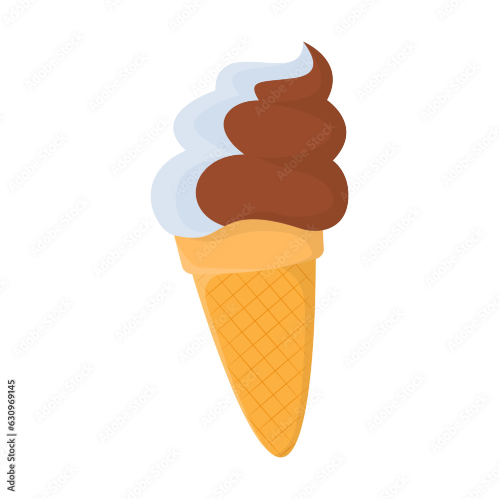 Ice cream wafer cone vector illustration. Cartoon drawing of ice cream isolated on white background. Food, desserts, summer, refreshment concept