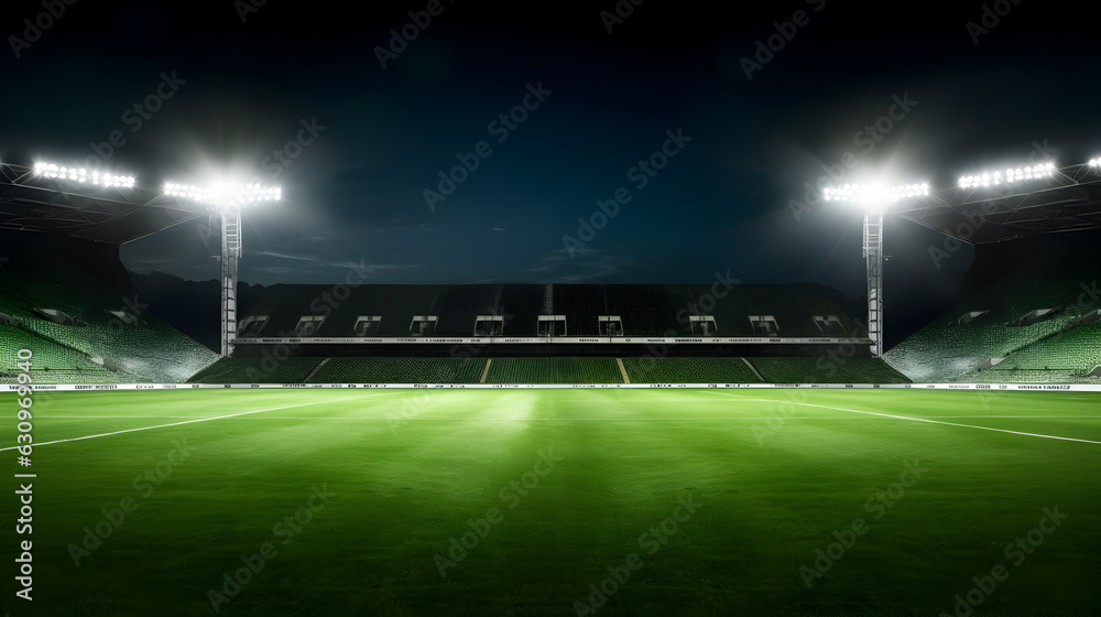 Football stadium spot view and cheering fans on background for sport advertising Generative AI Football stadium spot view and cheering fans on background for sport advertising Generative AI