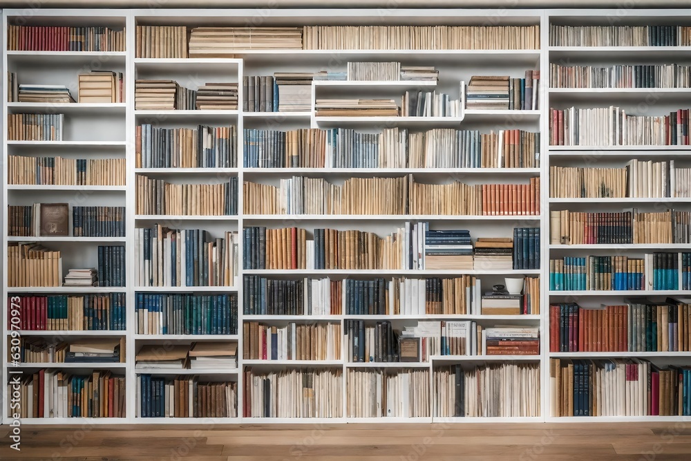 Books wall in the library. AI-Generated