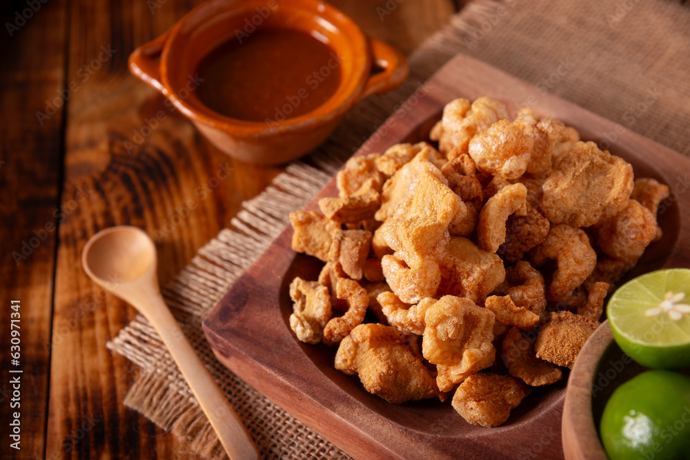 Chicharrones. Deep fried pork rinds, crispy pork skin pieces