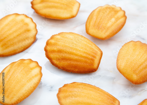 Classic French Madeleines, mini sponge cake baked in scallop mold