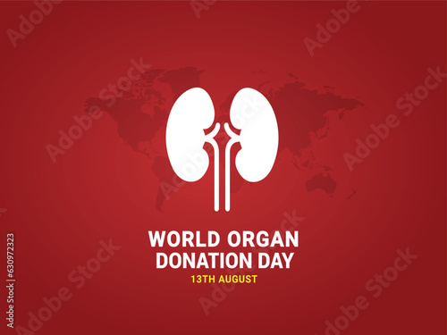 World Organ Donation Day 13th August . Organ donation concept kidney with Vector template Design for banner, card, poster, background.