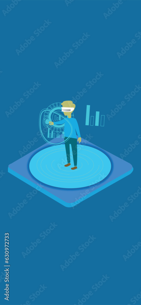 personaje trabajando con realidad virtual