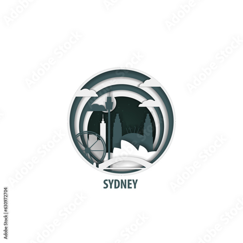 Australia Sydney creative paper cut layer craft vector illustration. Origami style city skyline travel art in depth illusion