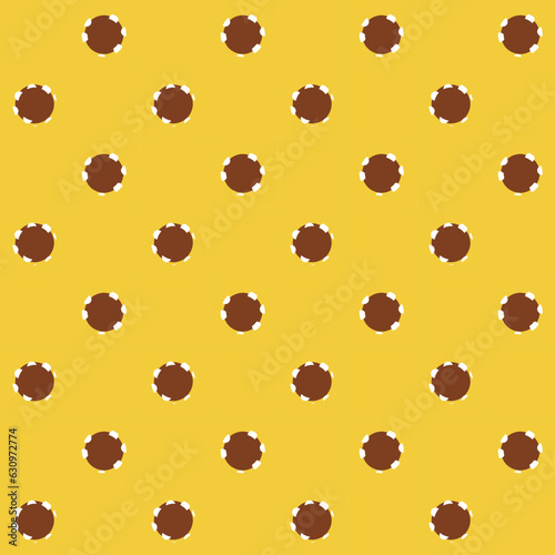 Abstract vector small brown circle dot geometric seamless tile pattern on yellow gold background