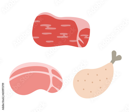 牛豚鶏の食肉シンプルなイラスト
