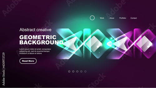 Wallpaper Mural Abstract background landing page, glass geometric shapes with glowing neon light reflections, energy effect concept on glossy forms Torontodigital.ca