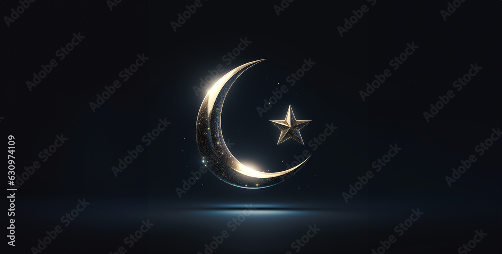 Beautiful Bright crescent moon Eastern star weste. Generative Ai content Beautiful Bright crescent moon Eastern star weste. Generative Ai content
