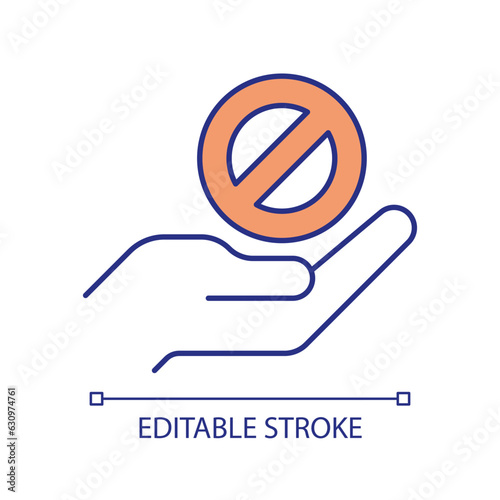 No access RGB color icon. Not allowed. Restricted area. Denied claim. Security control. Warning message. Website block. Isolated vector illustration. Simple filled line drawing. Editable stroke photo