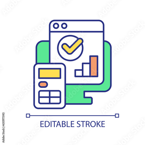 Budget management RGB color icon. Financial summary. Corporate finance. Project planning. Business report. Expenses control. Isolated vector illustration. Simple filled line drawing. Editable stroke