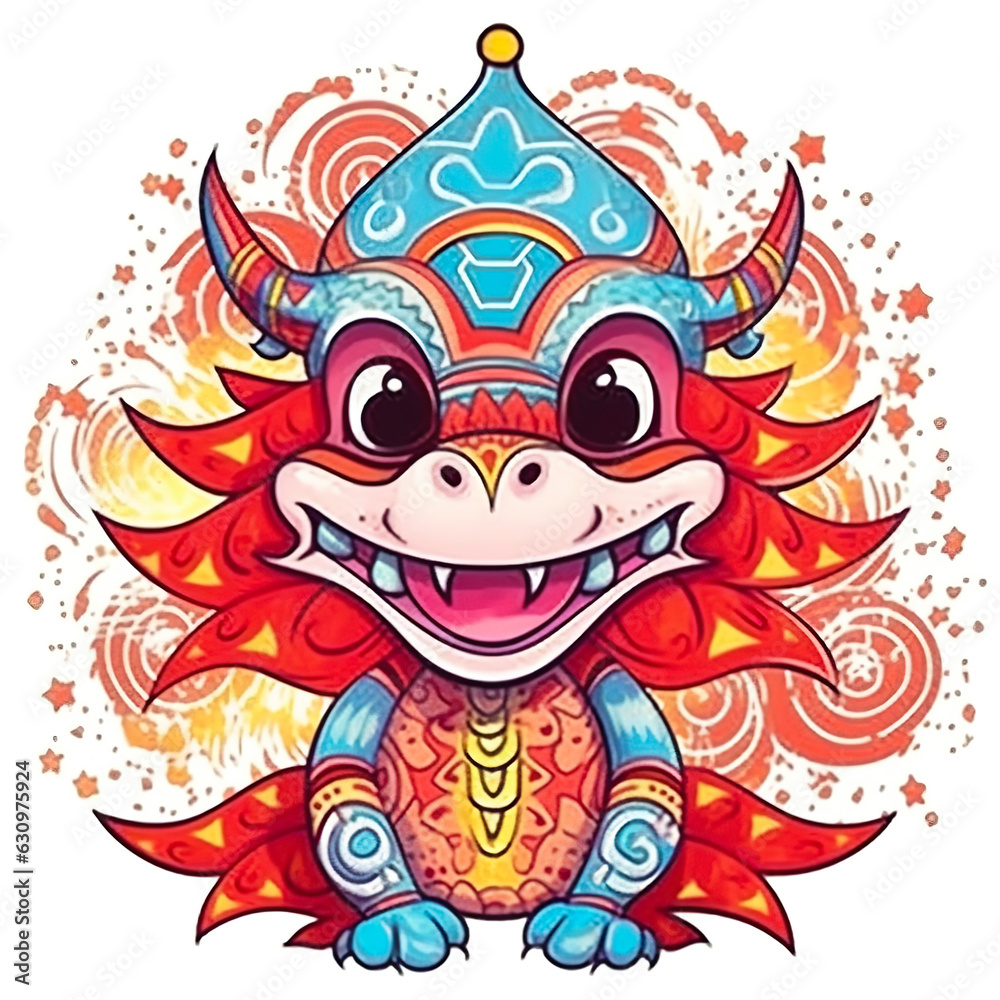 Fun sticker with a dragon in Chinese style.
