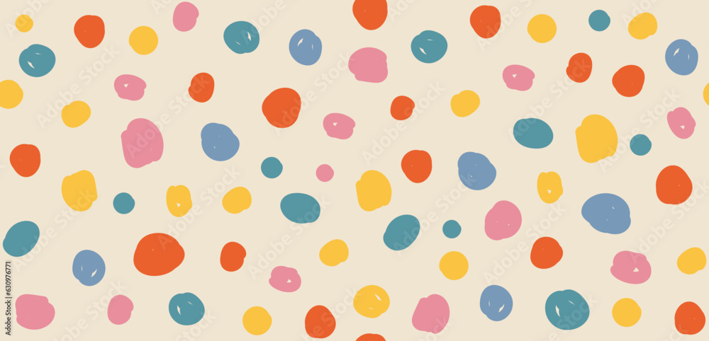 Abstract spots hand drawn Y2K naive seamless pattern. Vector organic colorful doodle spots background in 70s groovy style Abstract spots hand drawn Y2K naive seamless pattern. Vector organic colorful doodle spots background in 70s groovy style