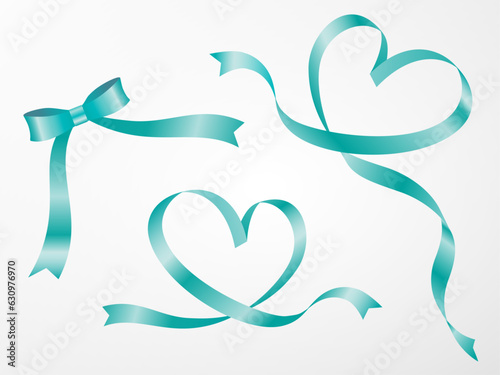 光沢のあるリボン素材 ハート型水色