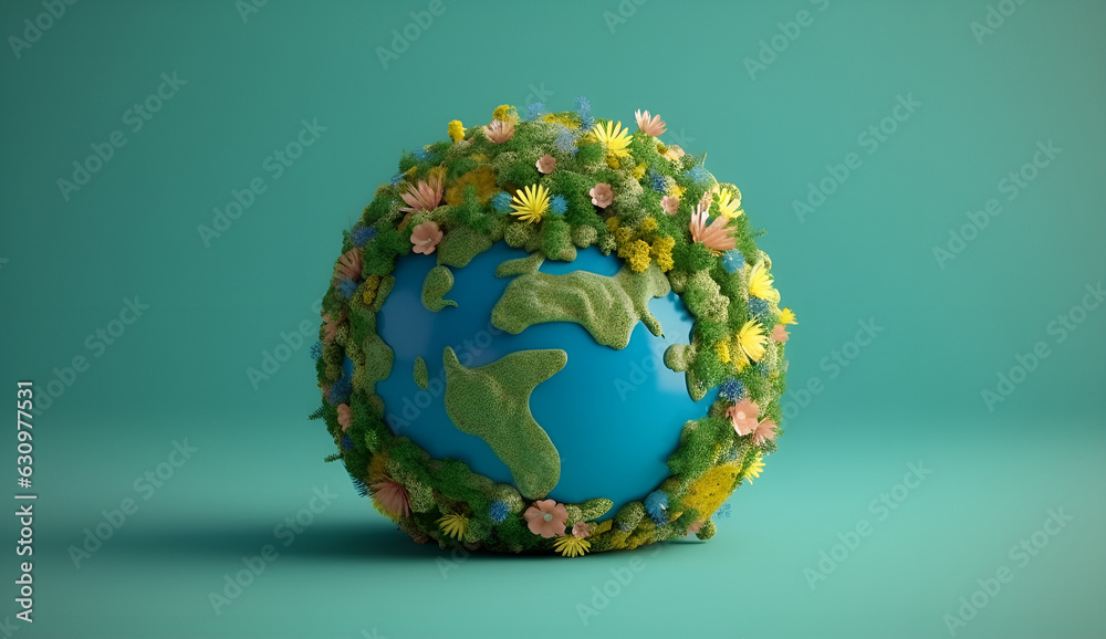 Fototapeta premium Globe Adorned with Beautiful Flowers