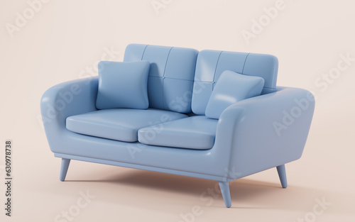 Blue sofa model, 3d rendering.