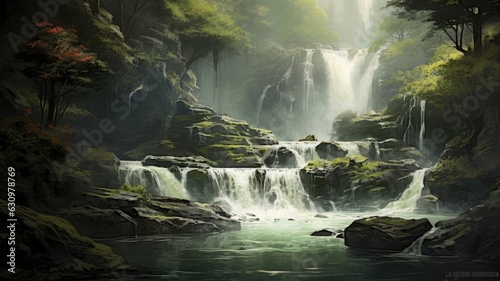 waterfalls in serene settings  evoking a sense of peace and calmness