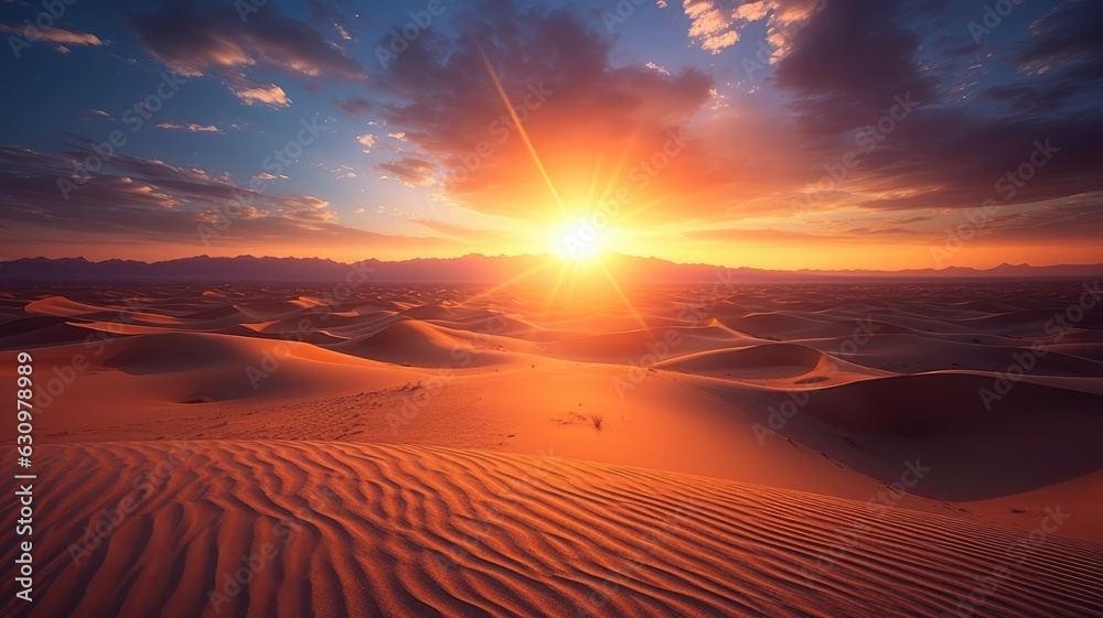 breathtaking sunsets over desert horizons, creating a warm and serene atmosphere
