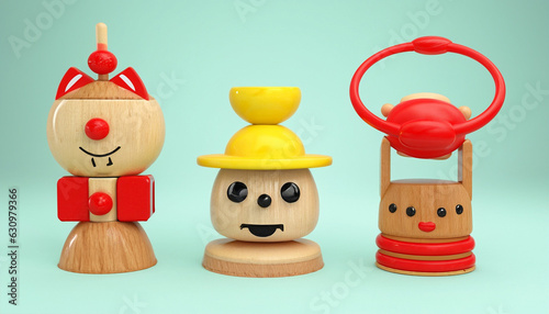 Set of 3d cute wooden toy 