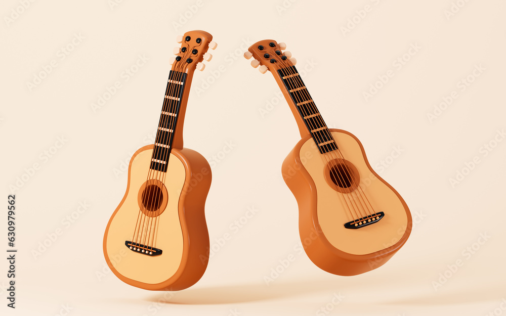Obraz premium Cartoon guitar model, 3d rendering.