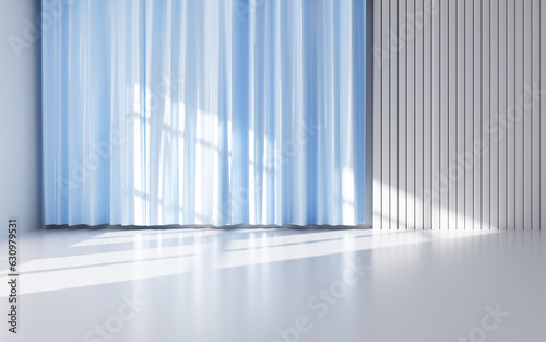 White interior building with windows, 3d rendering.