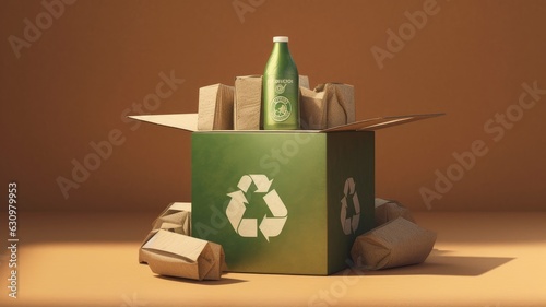 Print op canvas Illustration of a product with recyclable packaging, showcasing the recycling sy