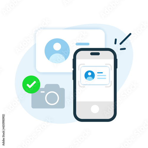 scan or take photo of ID card with smartphone camera concept illustration flat design vector eps10. modern graphic element for landing ui, infographic, icon