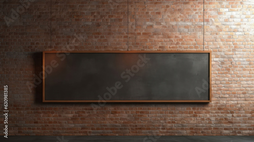 A school blackboard hanging over a brick wall in the style of panoram