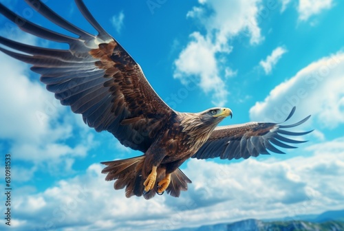 eagle flying in the air with clear blue sky. generative ai