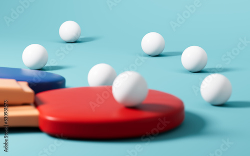 Cartoon table tennis in the green background, 3d rendering.