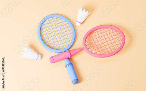 Cartoon badminton and racket, 3d rendering. © 婷婷 季