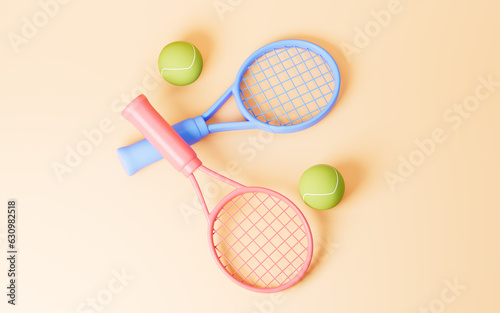 Cartoon tennis and tennis racquet, 3d rendering. © 婷婷 季