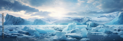 Panorama of a glacier of frozen ocean water