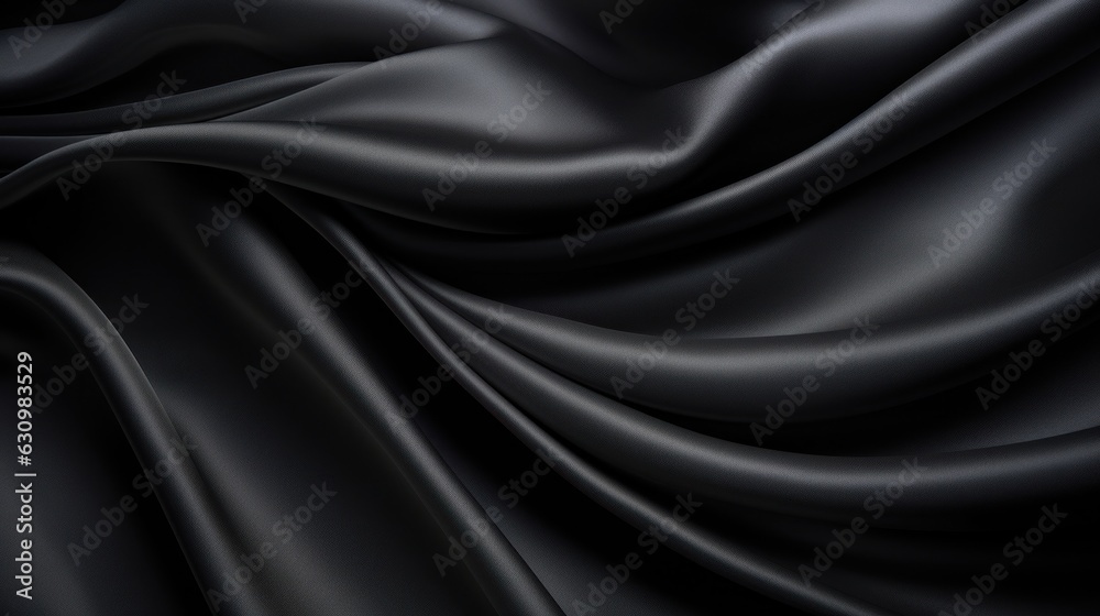 Close up of black silk fabric, textile texture, background, generative AI Close up of black silk fabric, textile texture, background, generative AI