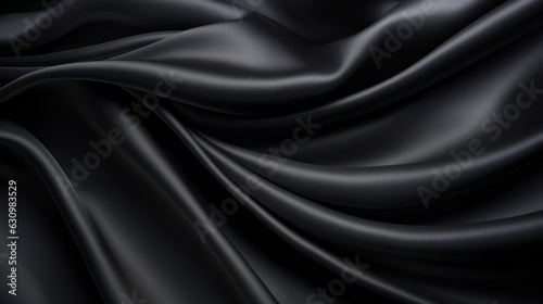 Close up of black silk fabric, textile texture, background, generative AI