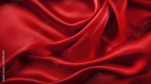 Close up of red silk fabric, textile texture, background, generative AI
