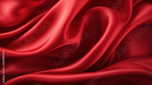 Close up of red silk fabric, textile texture, background, generative AI