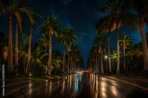 palm trees in the night Generated by AI