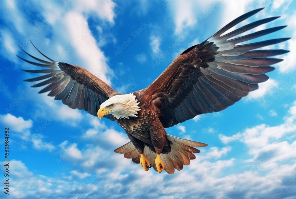 Fototapeta premium eagle flying in the air with clear blue sky. generative ai