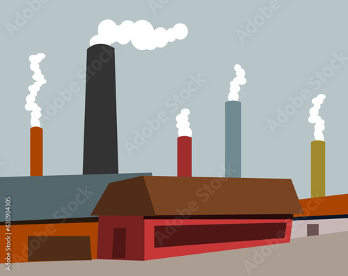 Modern art precisionist style urban factory and chimney
