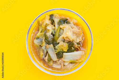 Mixed vegetable stew with tofu in white bowl (Tom Jub Chai) photo